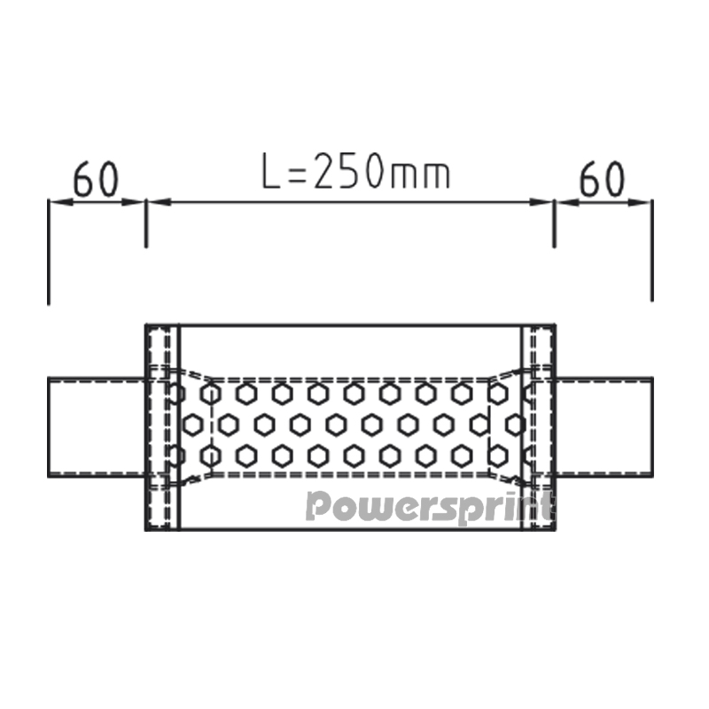 Uni-Schalldämpfer Rund Mit Stutzen - Abwicklung 314 100mm, D1 45mm 455mm Laenge 250mm